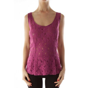 CAbi Women Small Blouse Peplum‎ Sheer Lace Sleeveless Boysenberry Purple